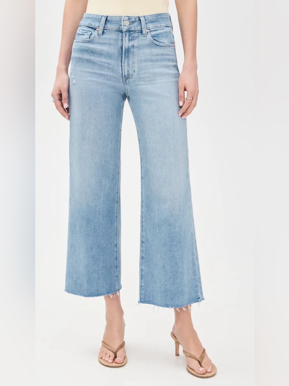 PAIGE Anessa Wide Leg Jeans Women’s 26 Light Wash Raw Hem